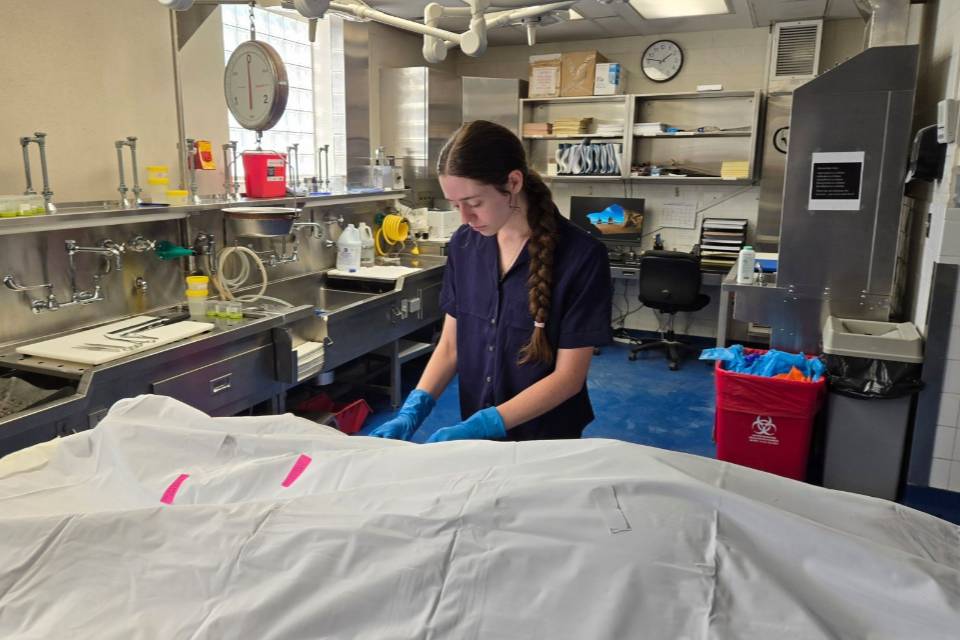 student works in crime laboratory