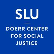Doerr Center for Social Justice logo Logo reading Doerr Center for Social Justice on a solid blue backgrond